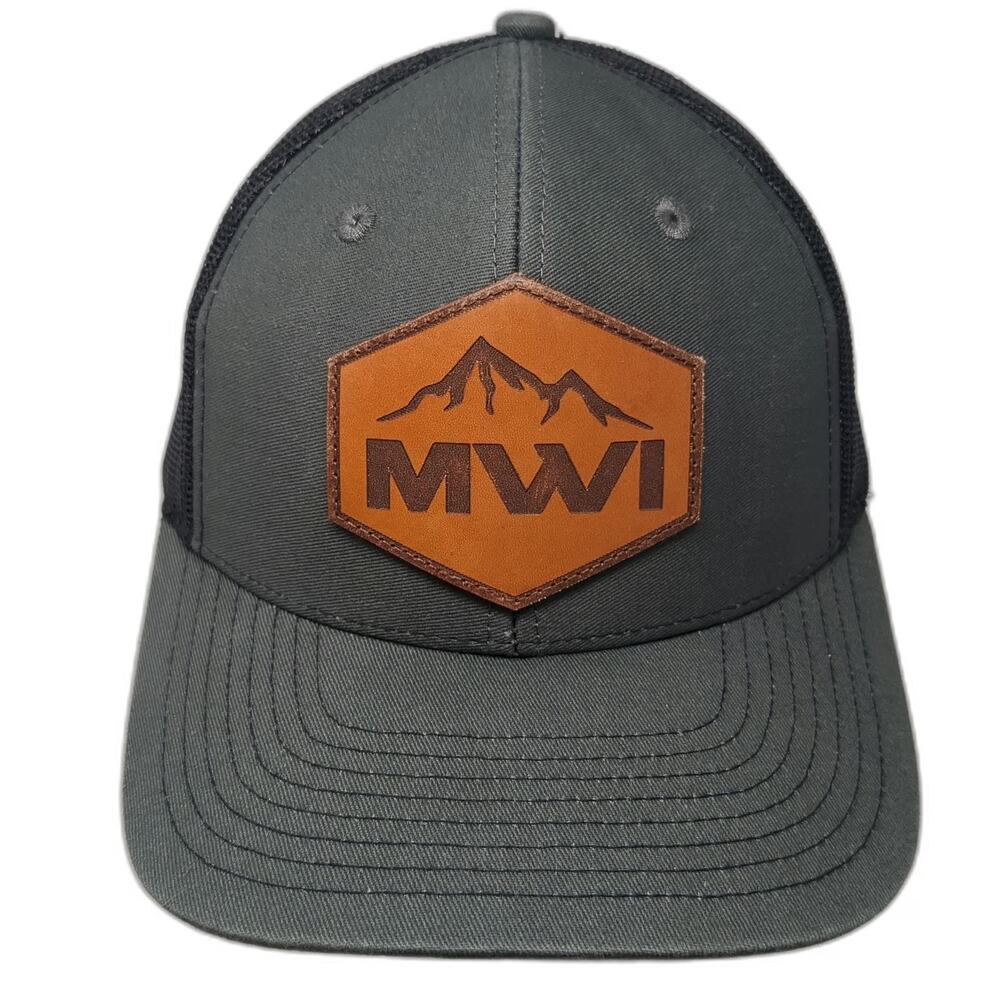 Gray One Size Trucker Hat Leather Patch Mountains MWI Snapback Mesh Adjustable